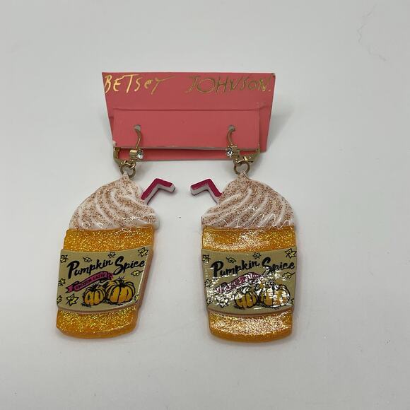 Betsey Johnson Pumpkin Spice Latte Drop Statement Earrings Goldtone - NWT - Picture 3 of 5